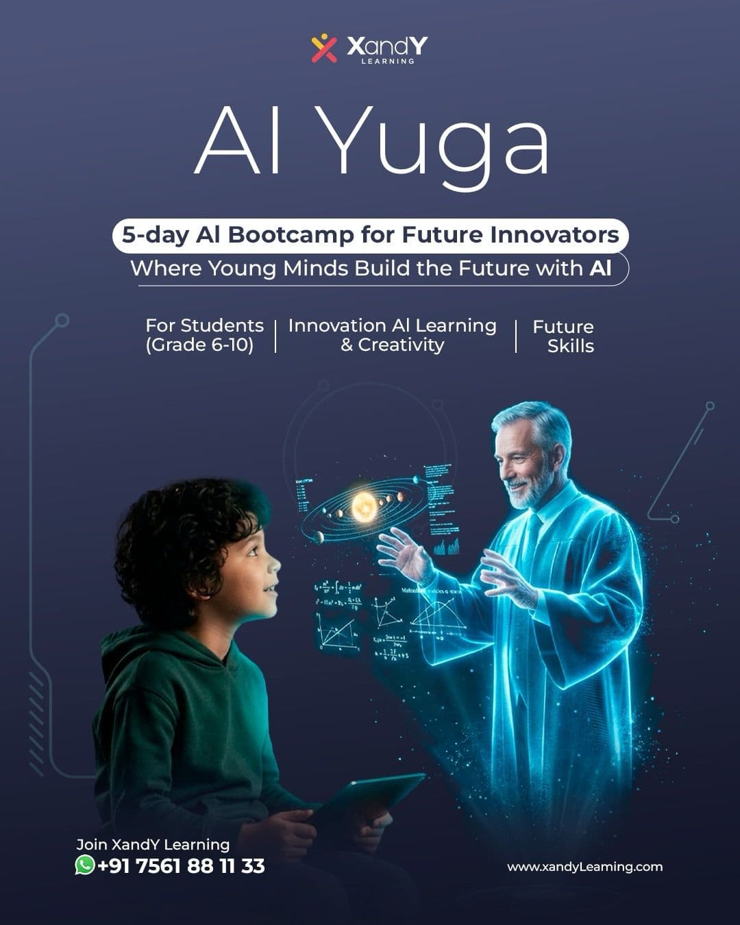 AI Yuga – Student learning with holographic AI instructor.