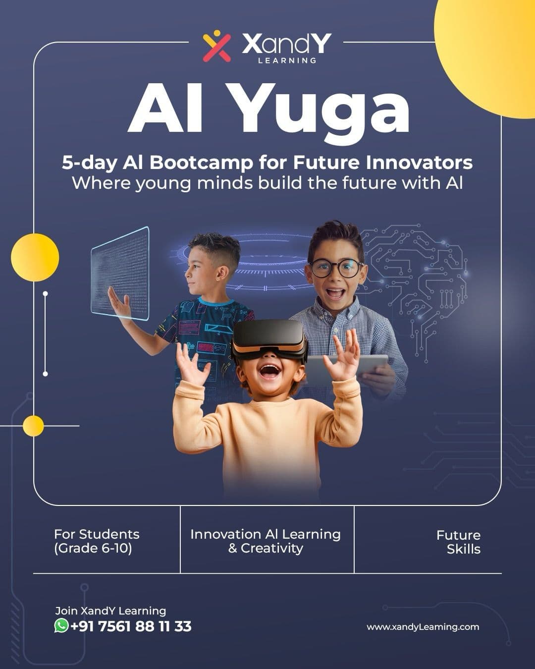 AI Yuga – Students with VR headset exploring AI. For Students Grade 6-10.